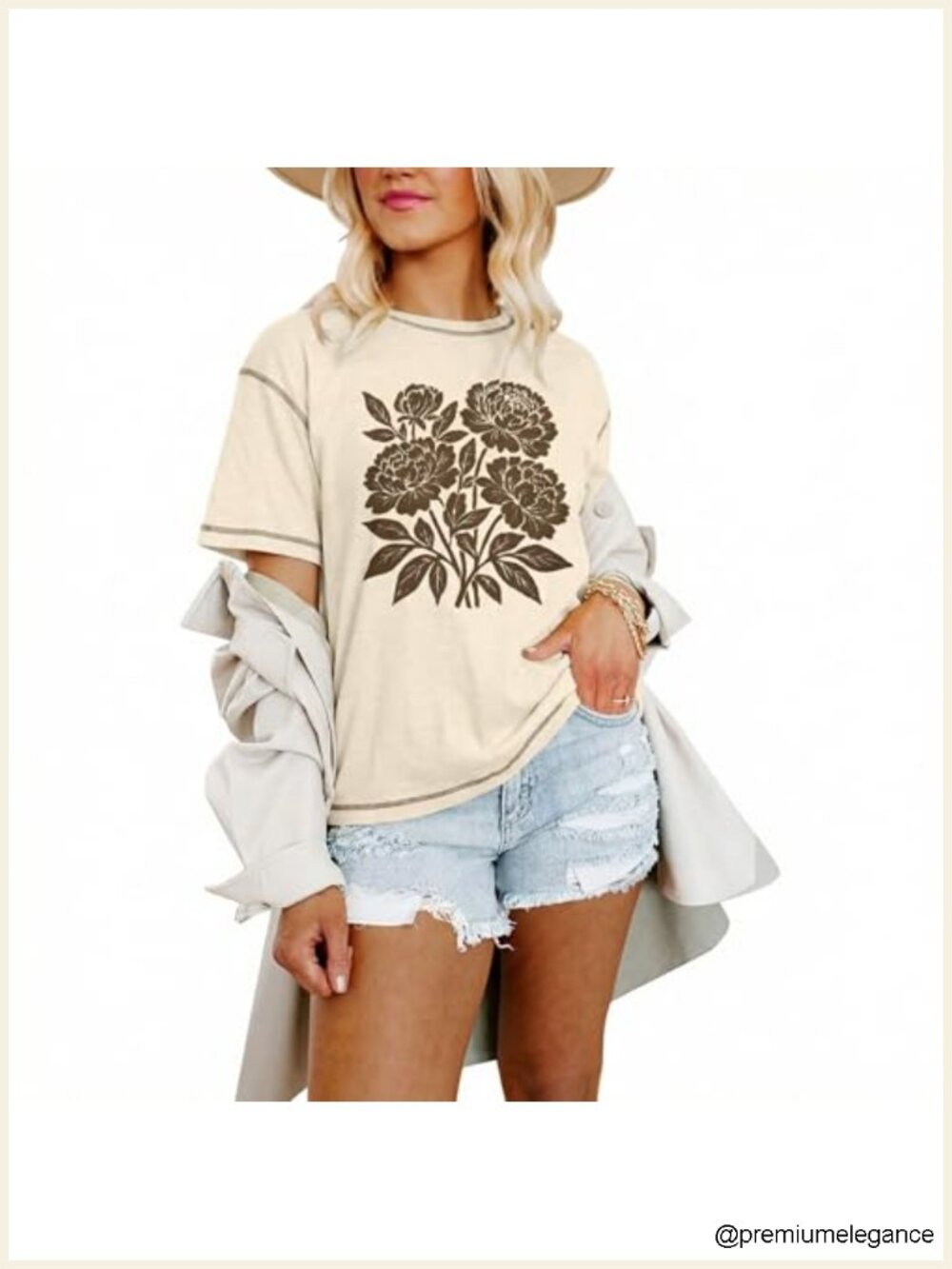 Vintage Floral T-Shirt Cottagecore Graphic Tee Boho Short Sleeve Crew Neck